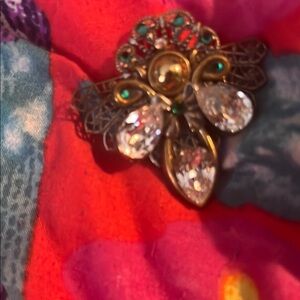 Gold Filigree Brooch with Crystal Accents